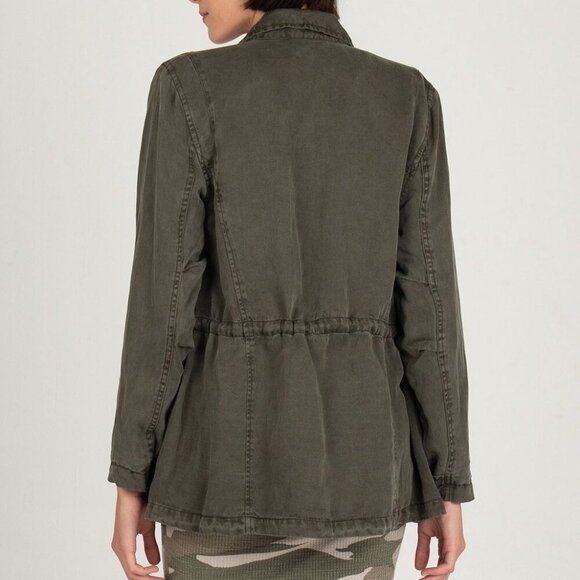 Monrow Green Military Utility Jacket Linen Blend Snap Button Medium Lightweight - Picture 2 of 6